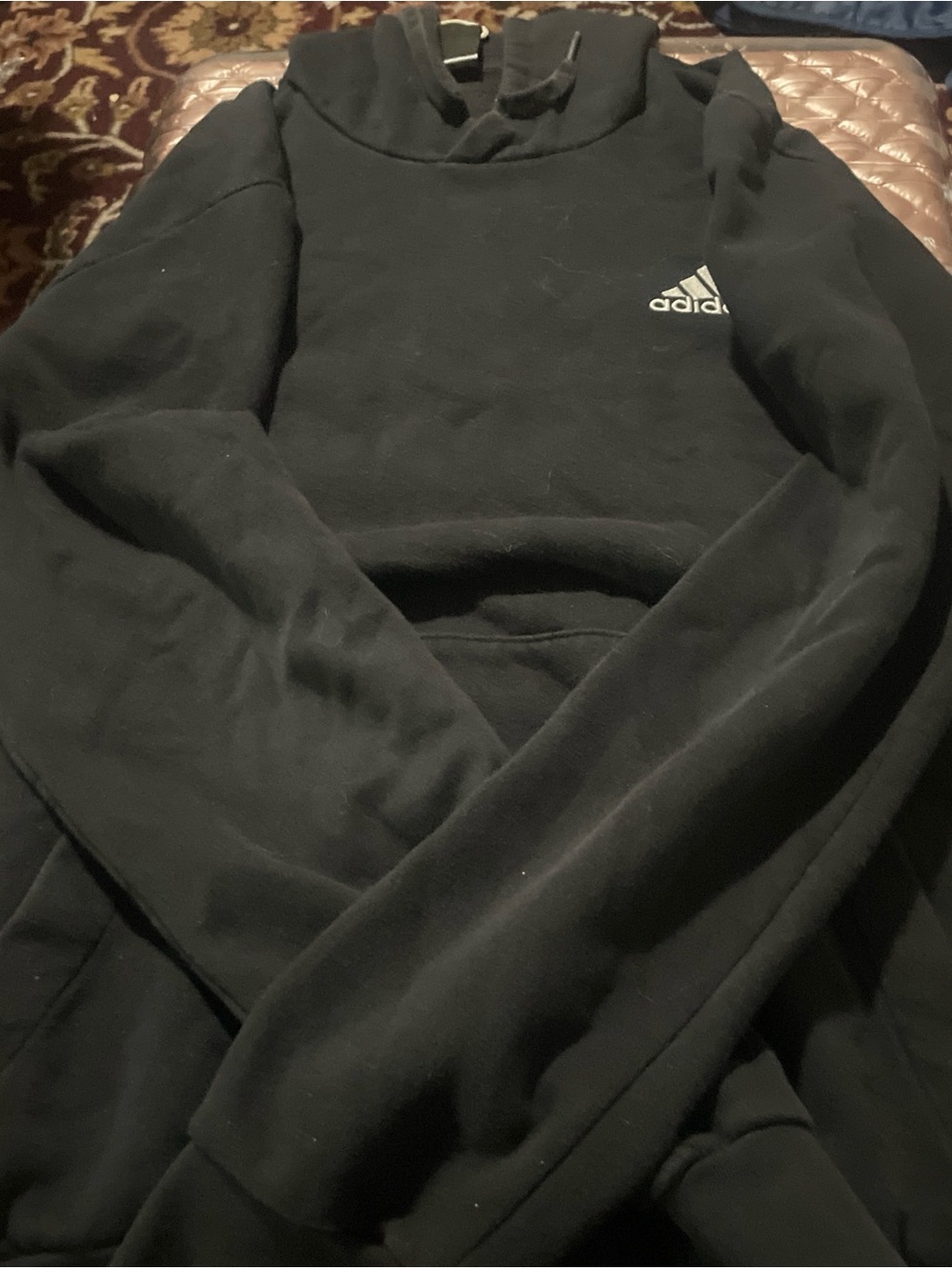 adidas Black Crewneck Hoodie with Small Trefoil Logo